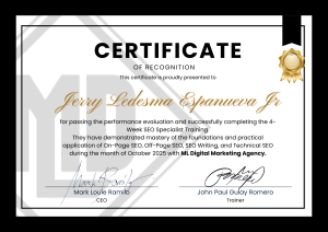 Certificate of Recognition for SEO Mastery