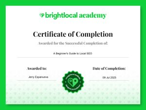 Certificate – A Beginner’s Guide to Local SEO Completion